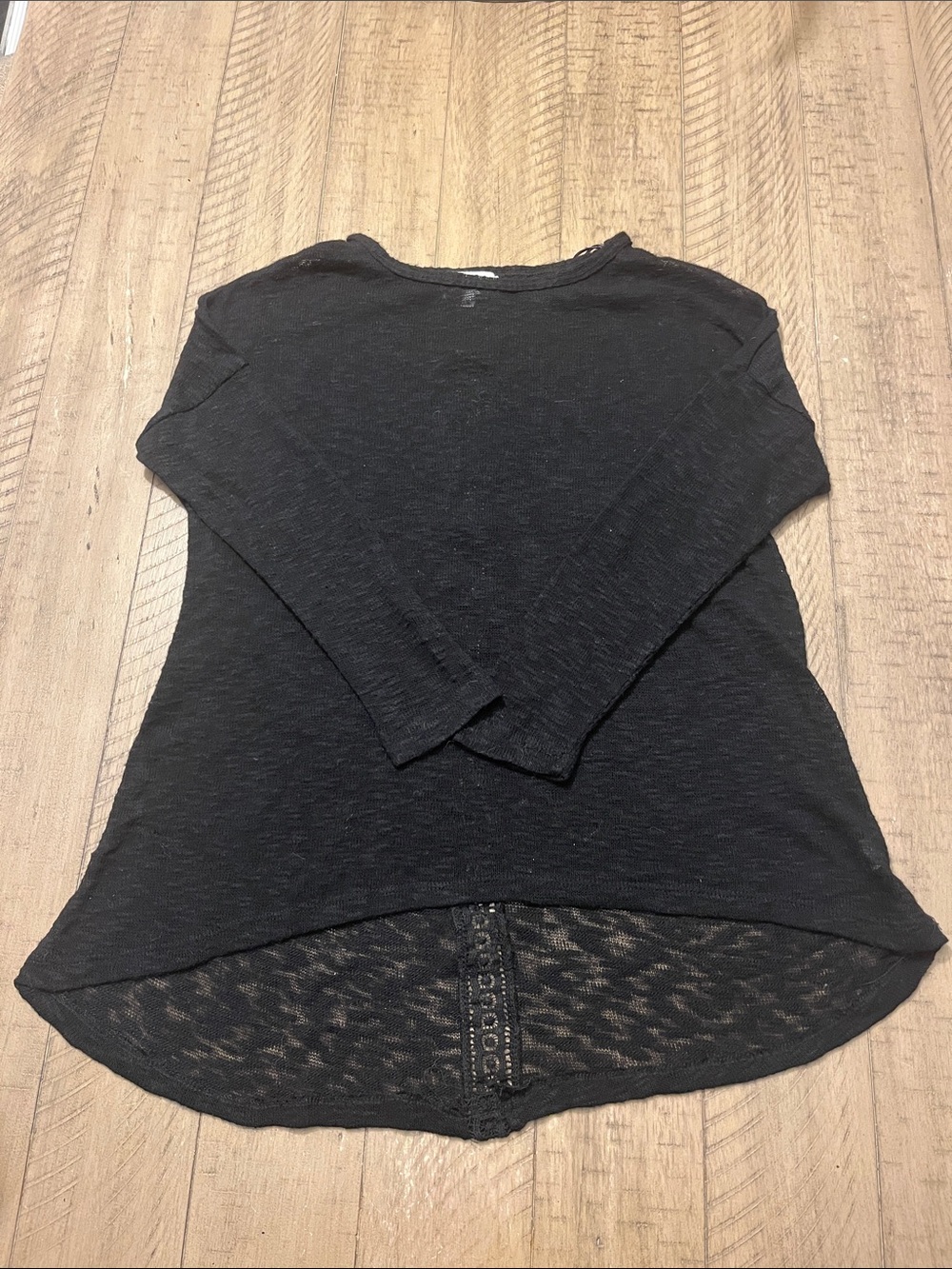 Black Long Sleeve High-Low Tee with Subtle Sheer Back